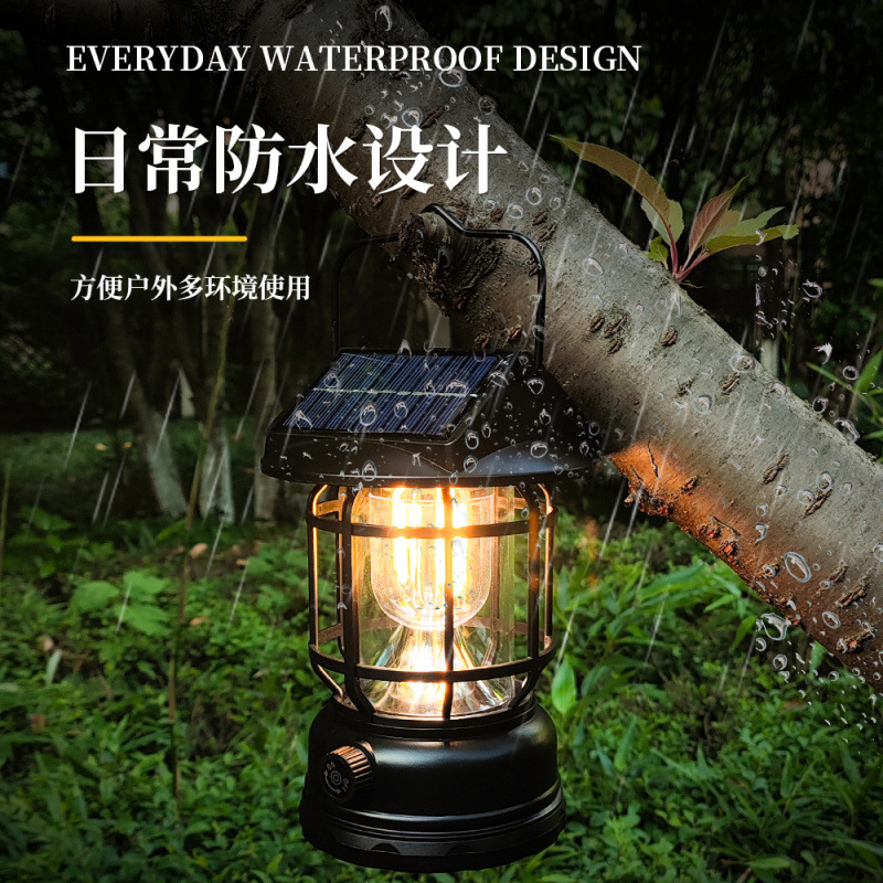 Solar-powered ultra-bright outdoor camping lights, emergency charging tents, retro camping portable campsite atmosphere lights factory details Picture