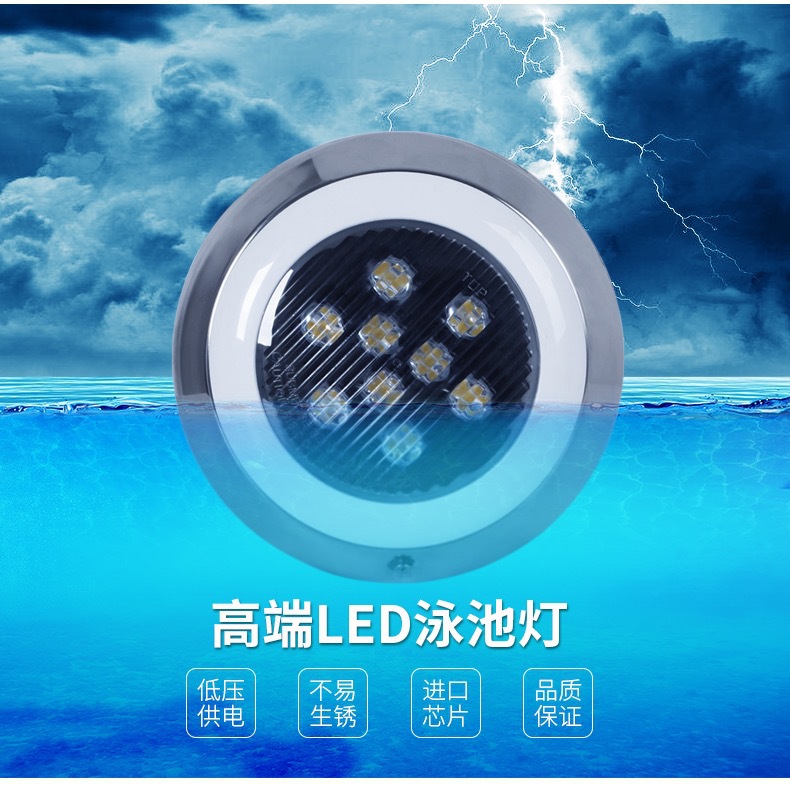led swimming pool light, underwater wall light, outdoor waterproof seven-color wall-mounted underwater light, fish pond, water pool and swimming pool lighting details Picture
