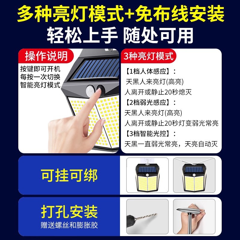 Solar lamps, outdoor lamps, sensor street lamps that light up when people arrive, household lighting, outdoor garden lamps, ultra-bright waterproof wall lamps Application Scenario