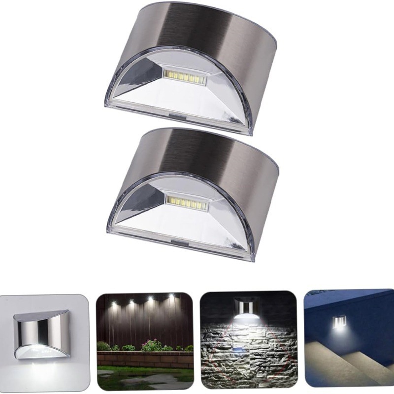 Cross-border solar stainless steel sensor wall lamps, outdoor waterproof courtyard landscape sensor step lamps, fence and fence lamps full figure