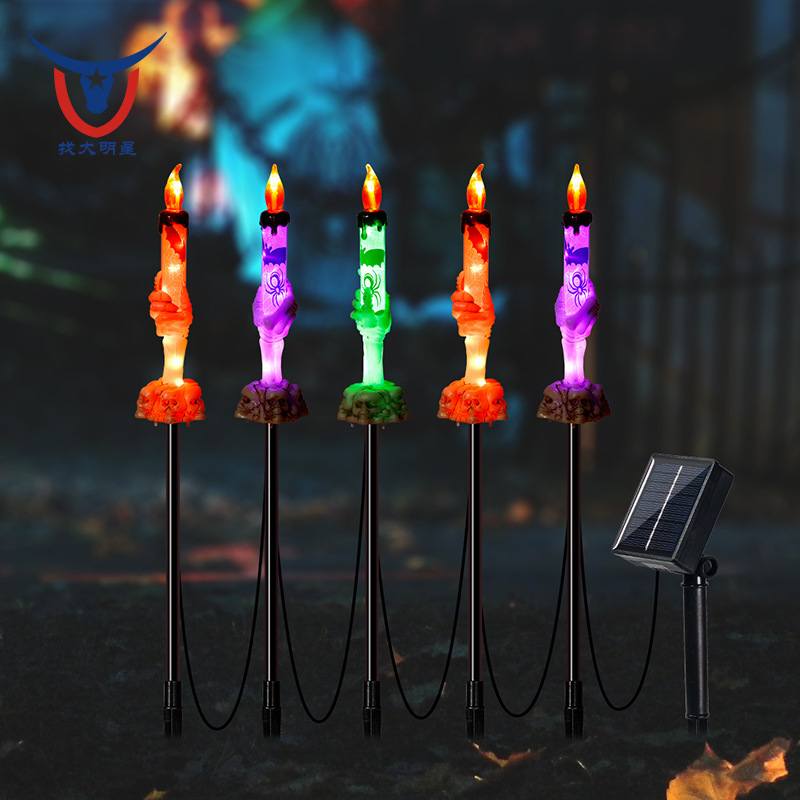 1 drag 5 Sun Energy hand bone candle lamp 8 Functions Halloween Decorative Lamp Courtyard lawn frame candle Ground Plug lamp details Picture