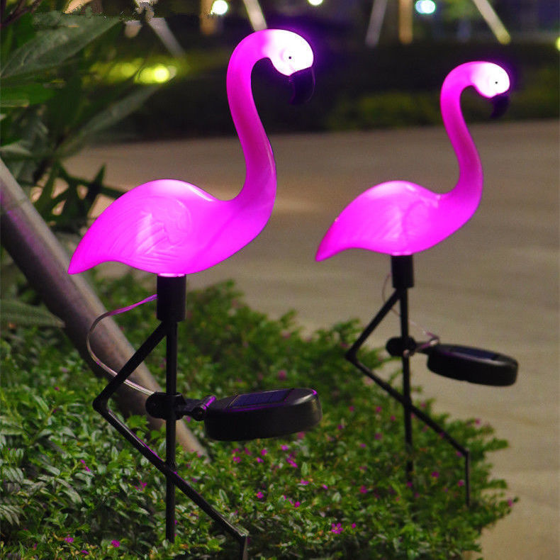 Cross-border solar ground insert lawn light, flamingo one-to-three outdoor courtyard ground insert light, landscape light, garden decoration full figure