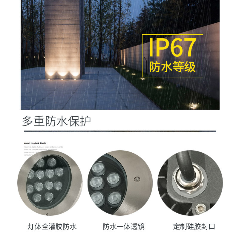 led outdoor waterproof buried light, anti-glare square corner wall-washing light, embedded floor spotlight 12W Specification drawing