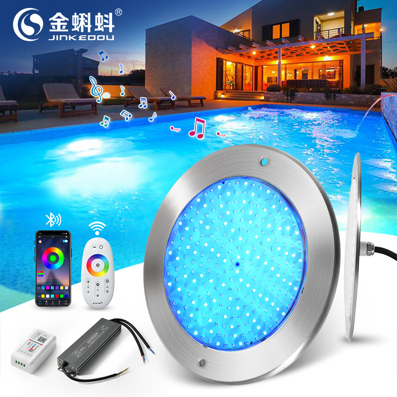 Cross-border ultra-thin stainless steel led swimming pool light, wall-mounted, hole-free waterproof, seven-color mobile APP underwater light full figure