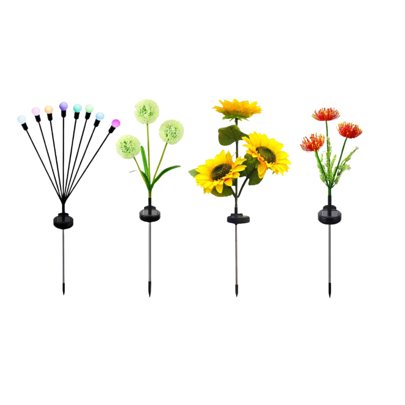 Solar-powered outdoor garden lights that automatically turn on when it gets dark, solar-powered butterfly, firefly, rose ground and small night lights Specification drawing