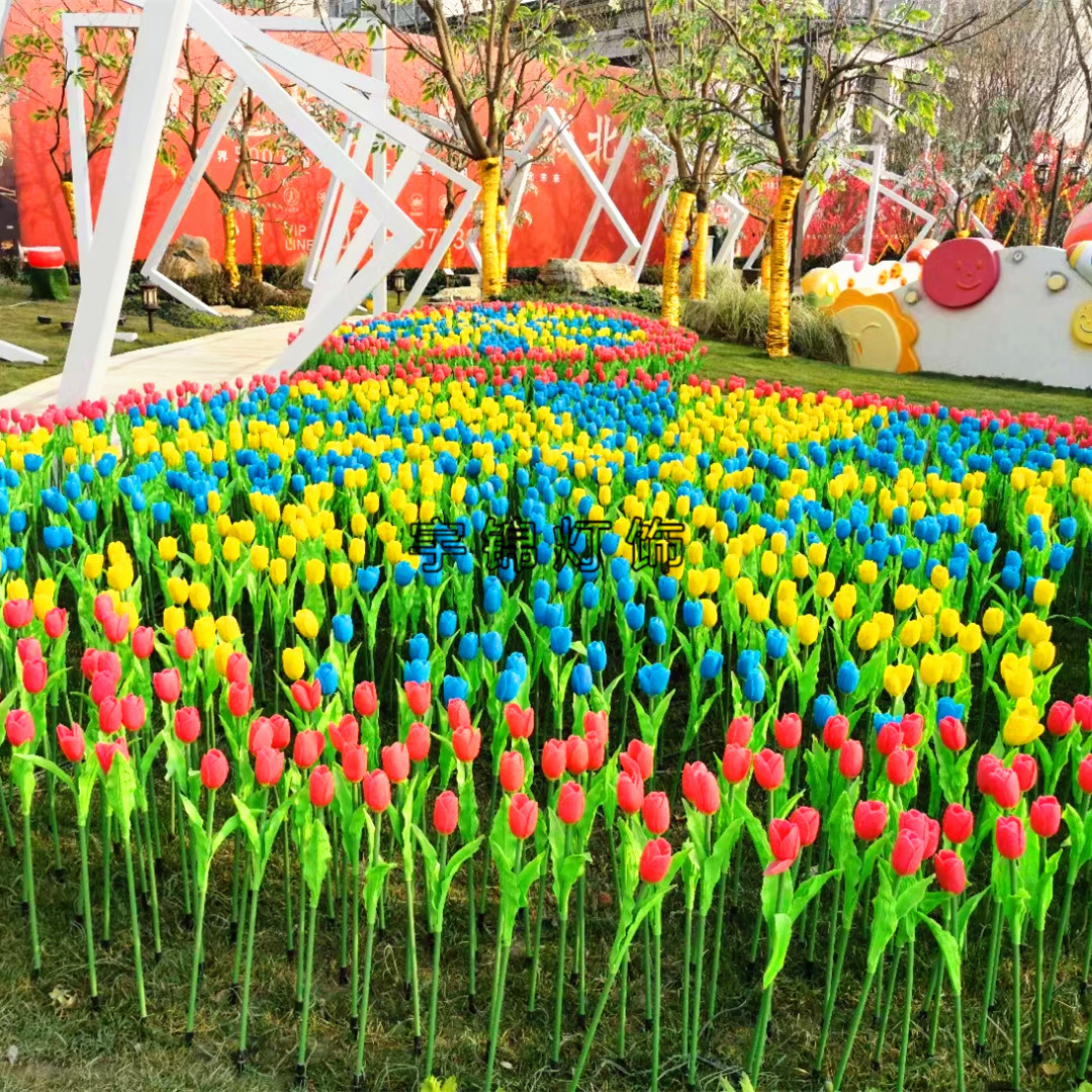 Direct-sale LED landscape tulip lights, simulated fabric rose tulip ground lights, square lighting decorative lights Application Scenario