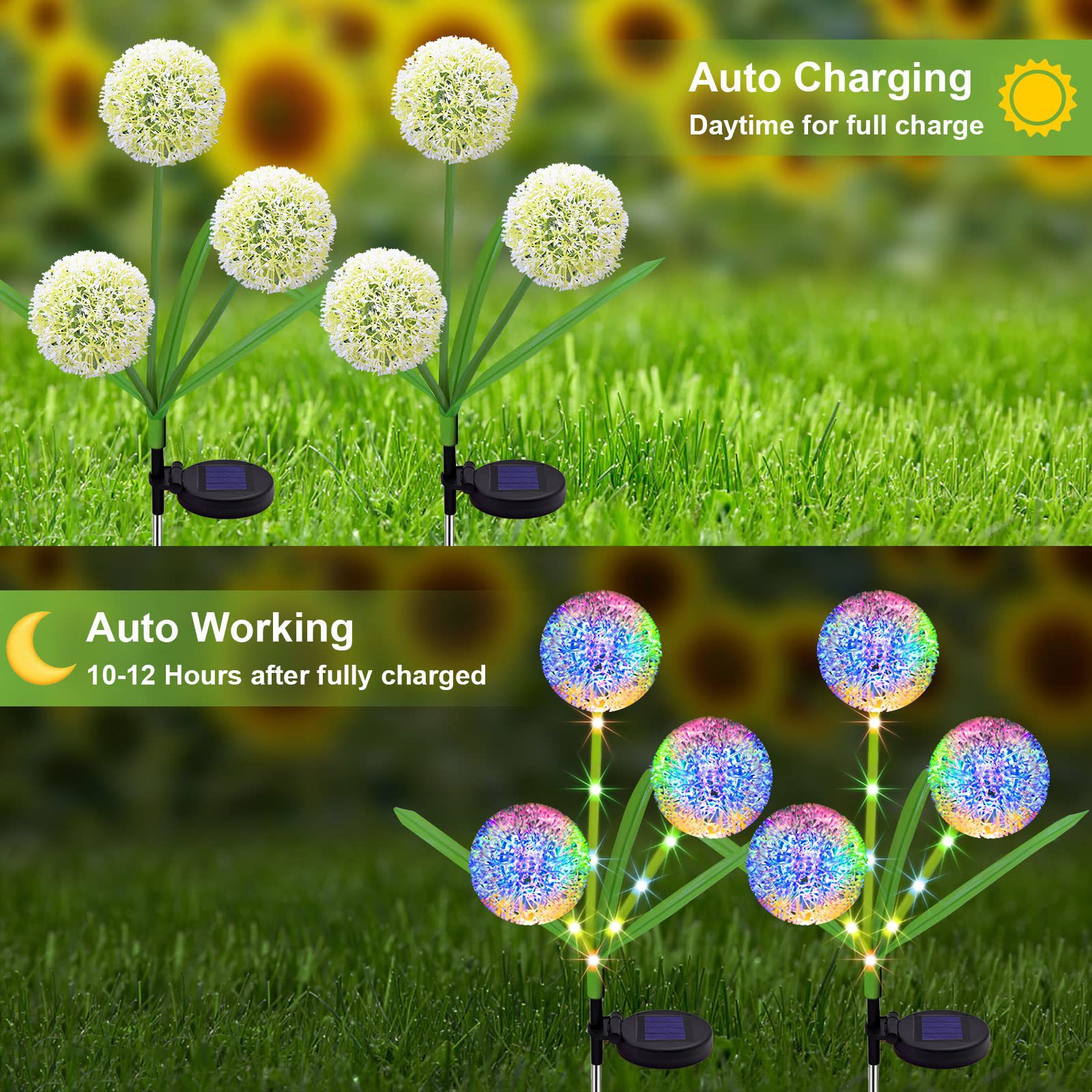 Cross-border Amazon solar dandelion flower lantern, simulated scallion flower ball lamp, courtyard garden decorative atmosphere light, flower arrangement Application Scenario