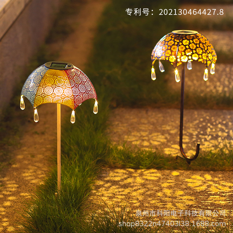 Solar-powered iron umbrella projection ground socket lamp, courtyard corridor landscape decoration, hollowed-out projection lamp Specification drawing