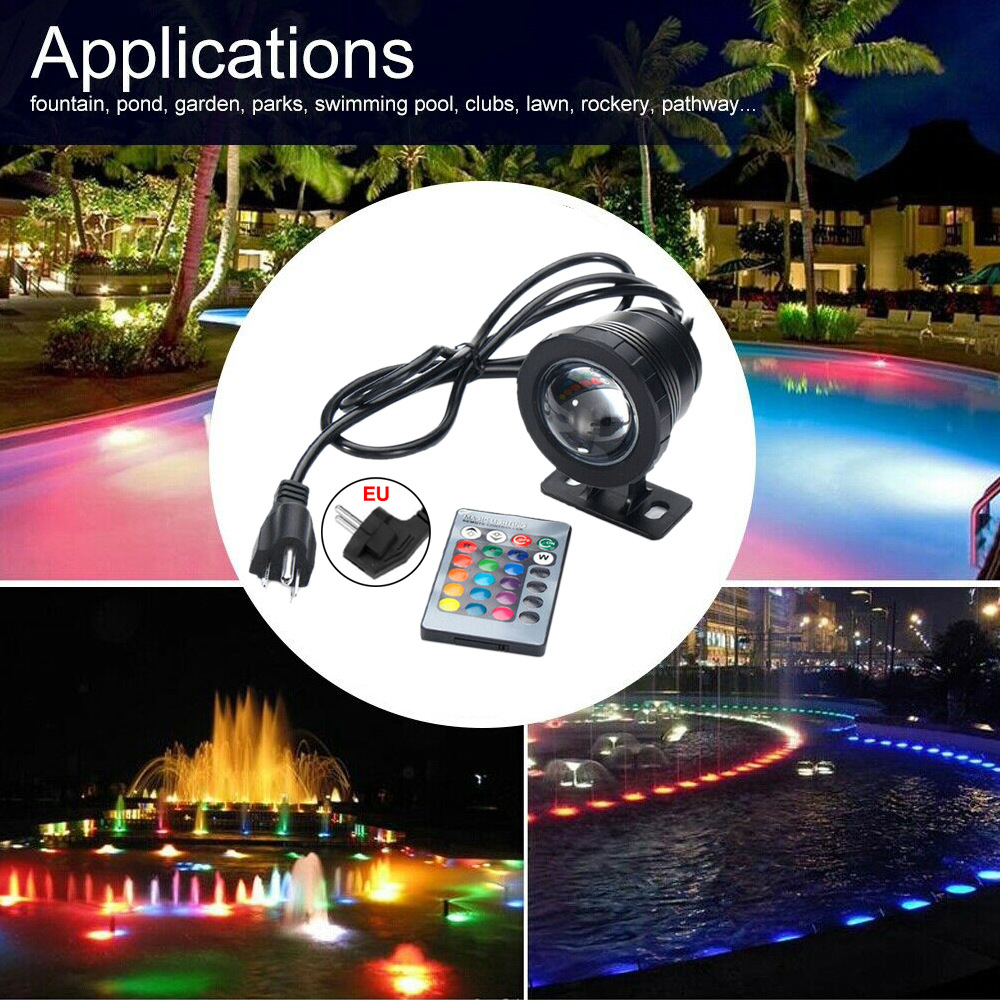 Outdoor fountain pool spotlight AC 85~265V RGB remote control black and silver plug pool light fountain light Specification drawing