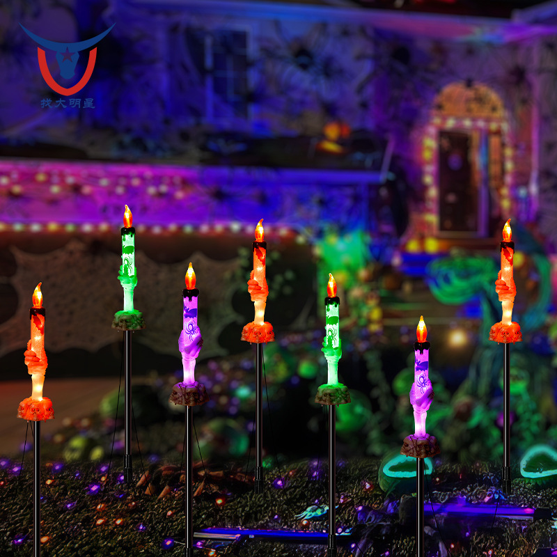 1 drag 5 Sun Energy hand bone candle lamp 8 Functions Halloween Decorative Lamp Courtyard lawn frame candle Ground Plug lamp Application Scenario