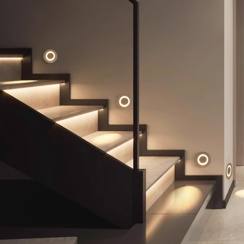 Floor lights, built-in all-season hotel and guesthouse circular corridor staircase lights, LED human body sensor step lights Application Scenario