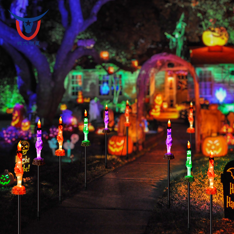 1 drag 5 Sun Energy hand bone candle lamp 8 Functions Halloween Decorative Lamp Courtyard lawn frame candle Ground Plug lamp Specification drawing