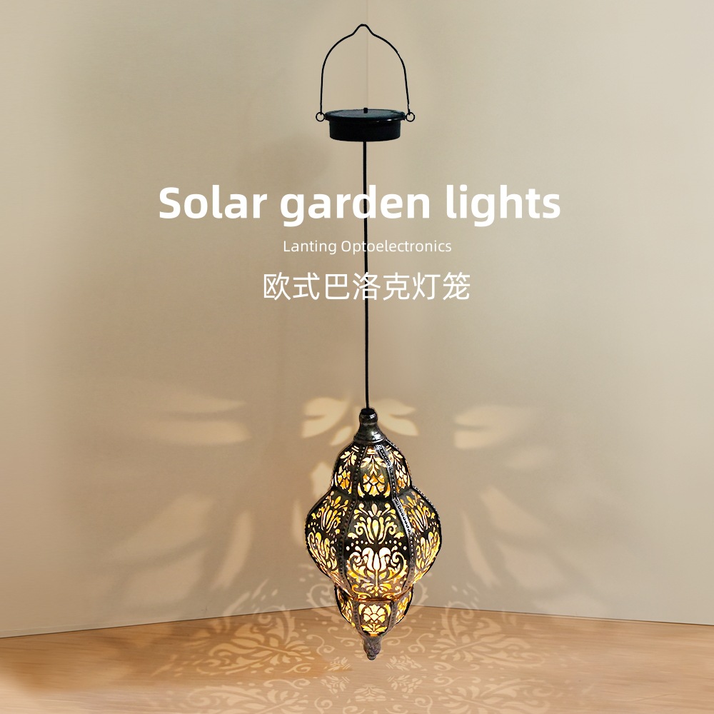 Cross-border solar chandelier, outdoor hollowed-out projection iron Baroque hollowed-out lamp, courtyard waterproof chandelier full figure
