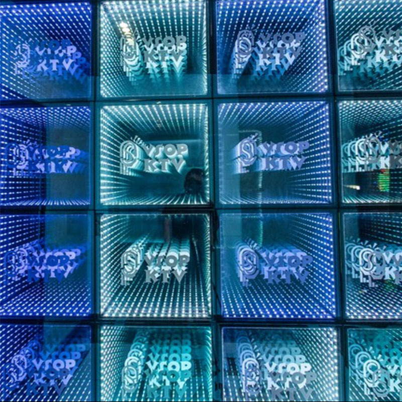 Tempered abyss mirror light, neon background wall, illuminated floor tile light, bar stage, full-color external control induction floor light details Picture