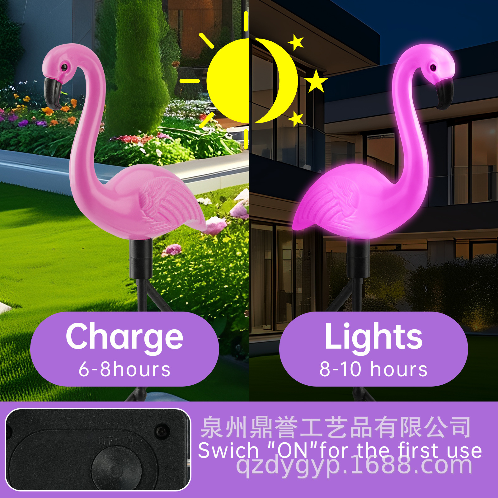 Solar-powered flamingo outdoor garden lights, lawn lights, waterproof ground insert lights, garden balcony decorative animal landscape lights details Picture