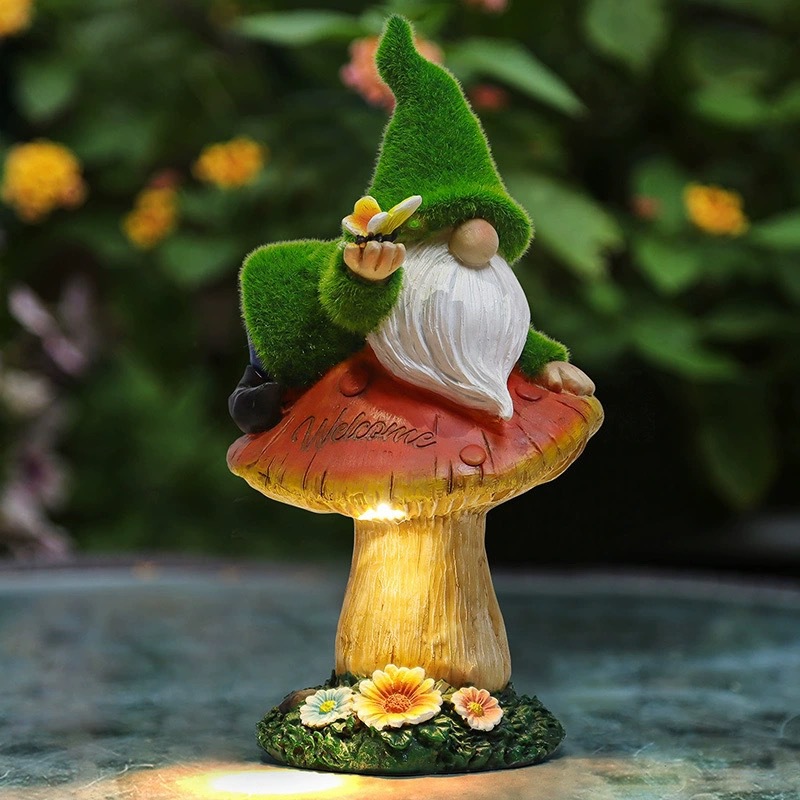 Amazon Elf Old Man Mushroom statue ornament, outdoor solar courtyard lawn decoration, dwarf garden statue full figure