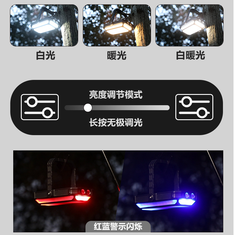 Outdoor camping lamp, solar-charged camping tent, waterproof, ultra-long battery life, household strong magnetic emergency lighting lamp Specification drawing