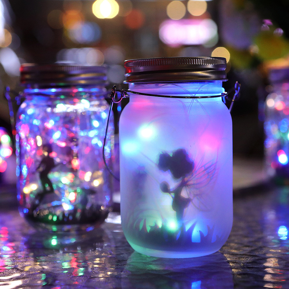 Amazon Solar frosted Mason bottle lamp, outdoor waterproof glass bottle and can lamp, DIY star wish bottle, courtyard details Picture