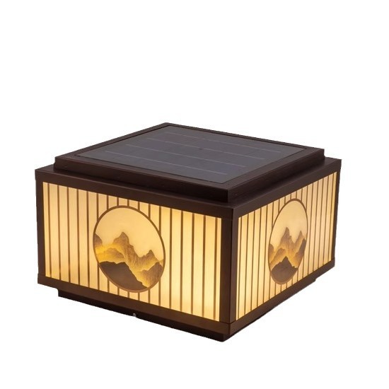 Outdoor waterproof solar courtyard flat-top column head lights, villa garden entrance column lights, solar fence lights Item Picture