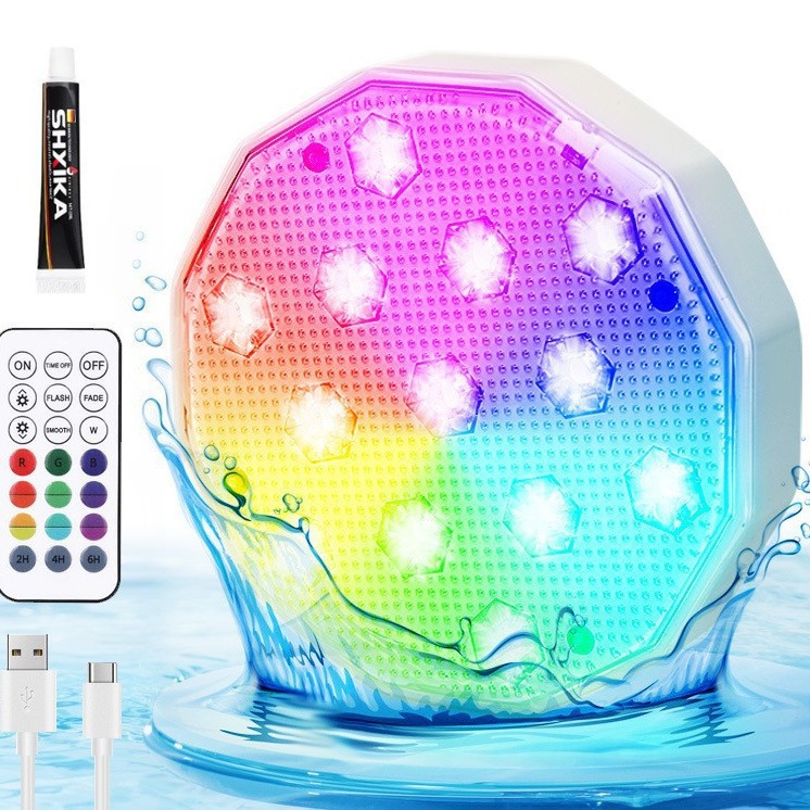 Amazon e-commerce waterproof LED rechargeable underwater swimming pool, aquarium, fish tank light, landscape light, USB remote control diving light full figure