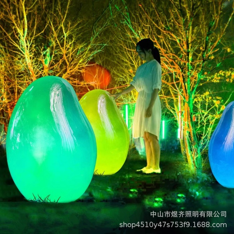Outdoor interactive fun egg lamps, touch interaction, sound, seven-color stone lamps, cultural and tourism scenic spots, parks, dinosaur egg lawns details Picture
