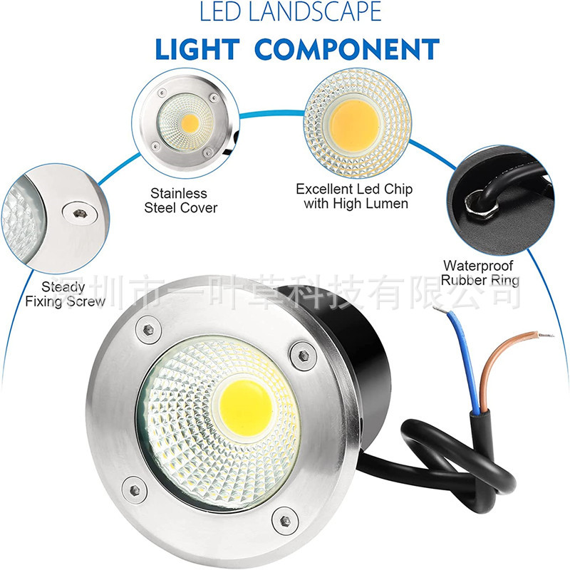 COB ground lights, outdoor waterproof embedded grass lights, courtyard square step landscape spotlights, circular ground lights Specification drawing
