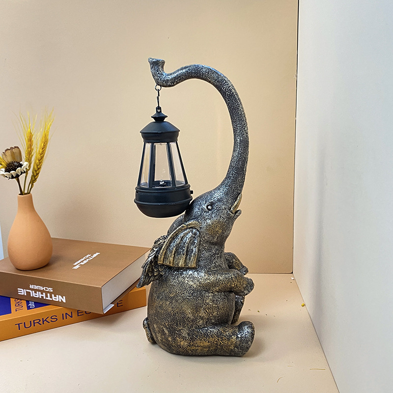 Cross-border outdoor solar statues, elephant garden statues, hanging lamps, courtyard ornaments, garden resin handicrafts and decorations Specification drawing
