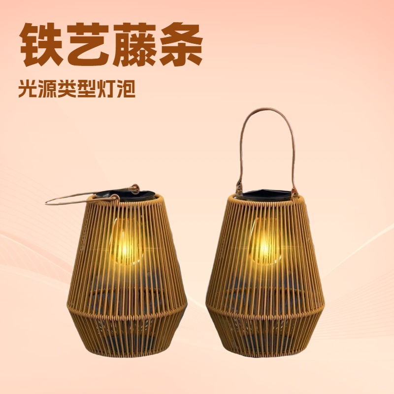 Solar lamps, outdoor rattan and bamboo woven hand-held hanging lamps, courtyard decoration, Chinese retro garden lanterns, cross-border stock available full figure