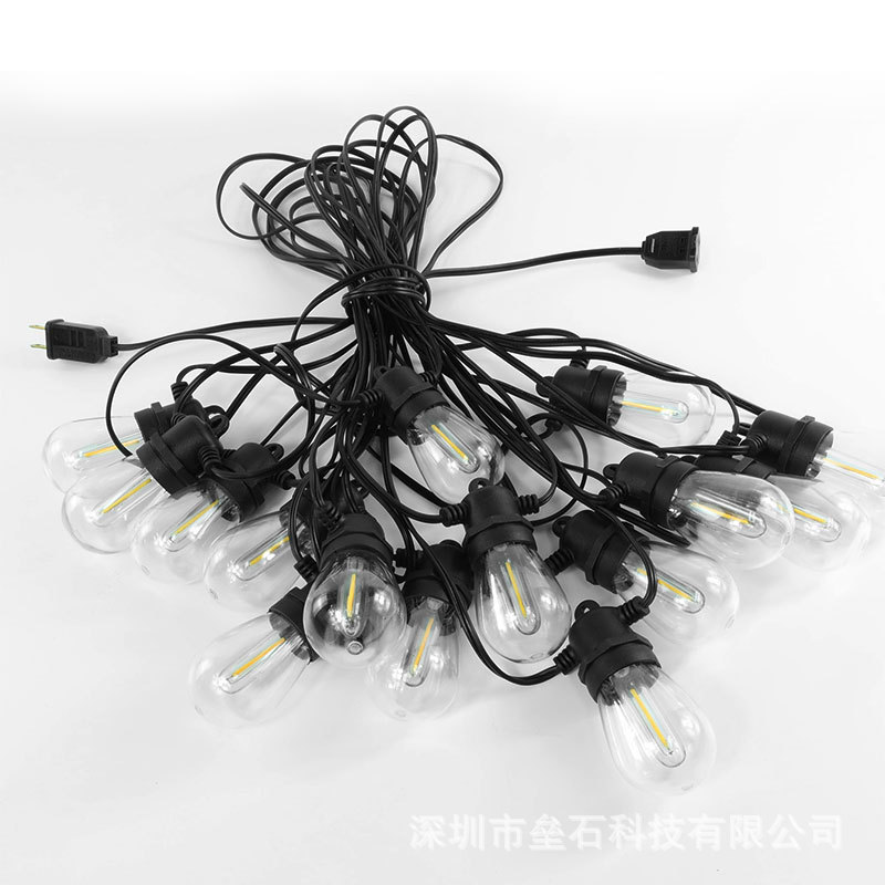 S14LED bulb outdoor waterproof light string, US and European standard courtyard camping through-hole electric lamp, indoor lighting and decorative landscape details Picture
