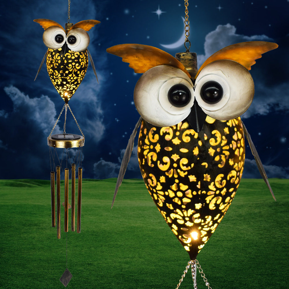 Amazon's new solar-powered owl wind chime lamp for outdoor decoration, courtyard gardens, and creative lawn landscape hanging lights full figure