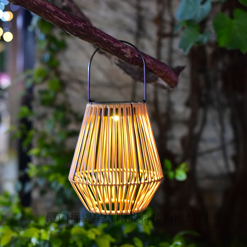 Outdoor solar garden lights, rattan and bamboo woven lanterns, Chinese-style retro hanging lights, balcony decoration atmosphere, night lights details Picture