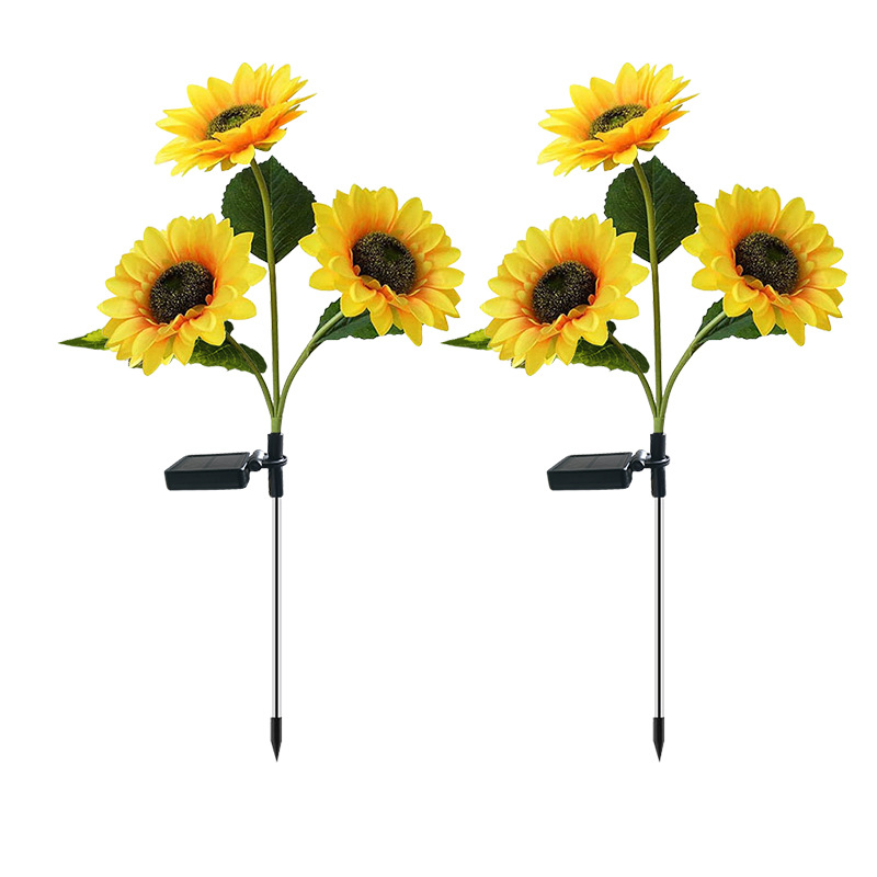 Solar lamps, LED lawn lamps, 3 sunflower lamps, courtyard decoration, garden outdoor waterproof ground insertion landscape lamps Item Picture