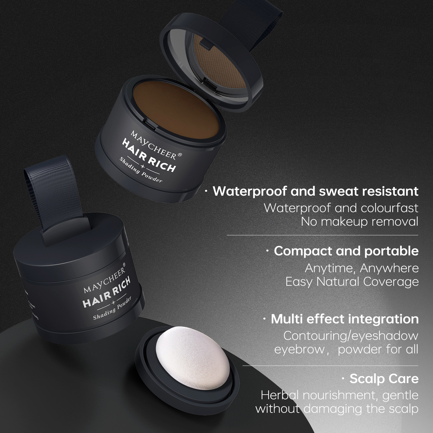 MAYCHEER Hairline Powder Shadow Filling Magic tool for modifying and filling the forehead, waterproof and sweat-proof hair replacement, cross-border foreign trade Specification drawing