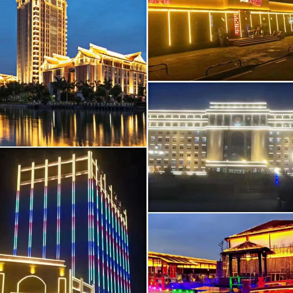 led strip lights, outdoor waterproof exterior wall hard strip wall washing lights, rgb digital tubes, building advertising contour lighting LED Application Scenario
