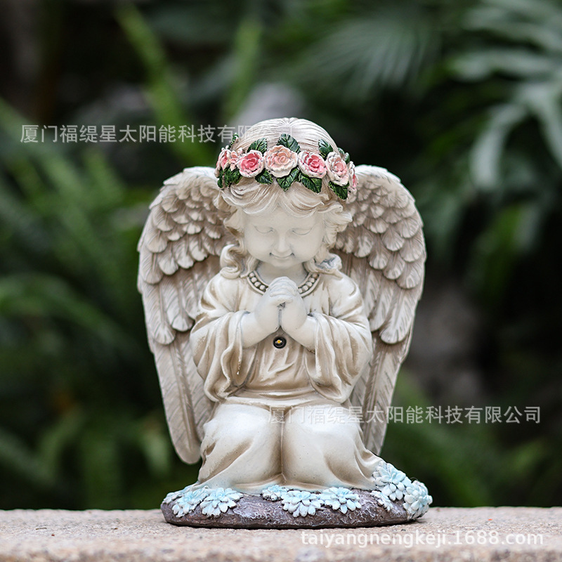 Cross-border new product resin Prayer Angel solar lamp, outdoor little girl decorative garden ornament, home courtyard lamp details Picture