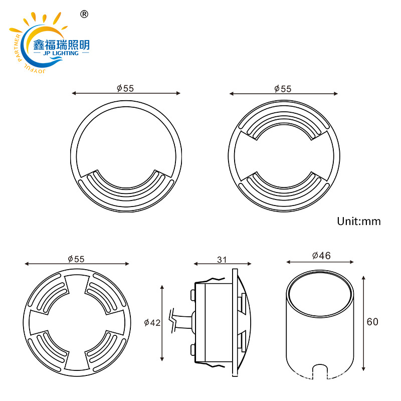 Stainless steel translucent circular ultra-thin ground lamp, outdoor waterproof embedded side-emitting ground lamp, walkway lamp Specification drawing