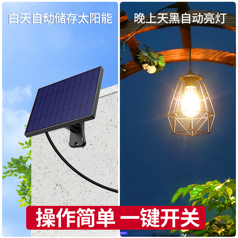 Yinglang solar chandelier, outdoor waterproof courtyard garden fence umbrella frame, household hanging lamp, ultra-bright LED waterproof lamp details Picture