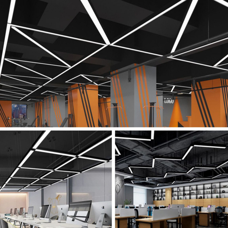 High-efficiency long strip lights, led office lights, gym strip lights, classroom and shopping mall square tube lights, office hanging line lights Specification drawing