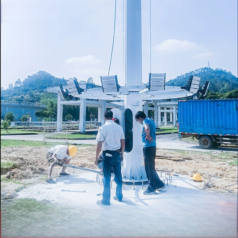 Factory direct supply of 15-meter and 20-meter stadium lifting LED high mast lights, 9-meter high-power basketball, football and volleyball, Meihua Lighting details Picture