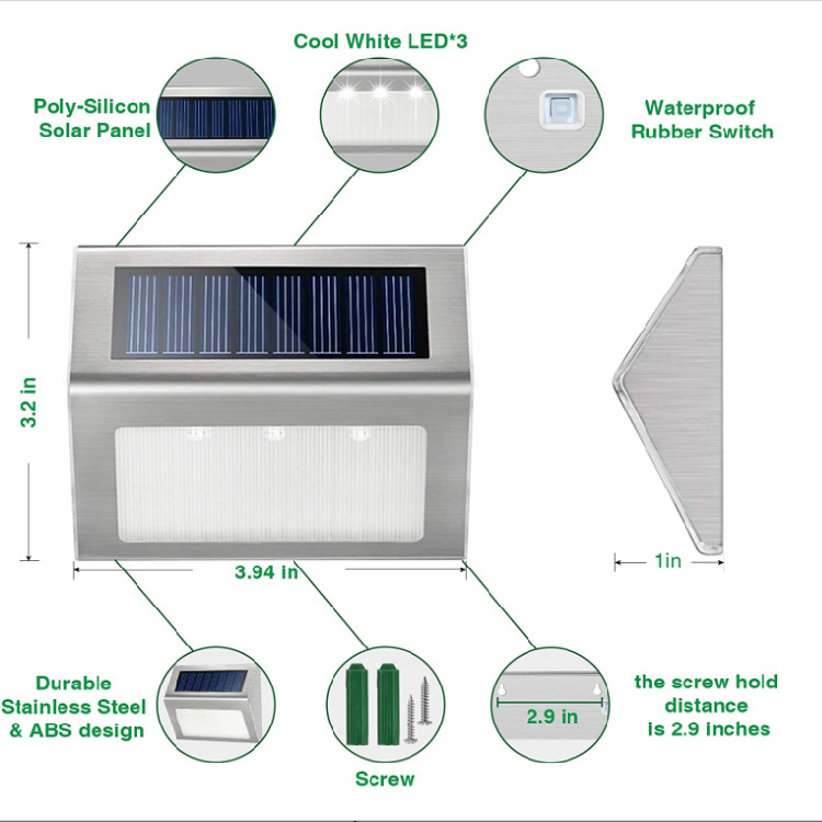 Outdoor solar stainless steel wall lamps, staircase and corridor lamps, 3LED courtyard railing lamps, decorative landscape fence lamps Application Scenario