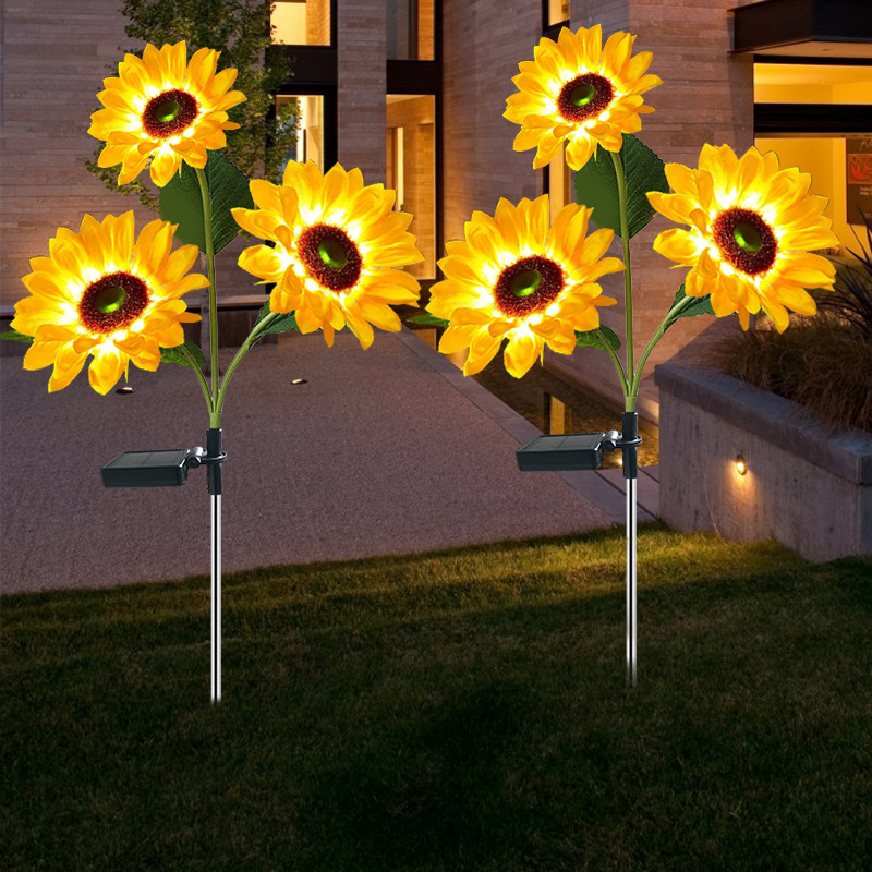Solar lamps, LED lawn lamps, 3 sunflower lamps, courtyard decoration, garden outdoor waterproof ground insertion landscape lamps full figure