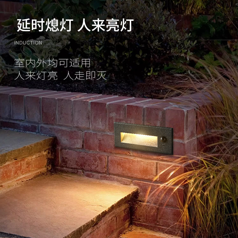 LED embedded outdoor waterproof floor lights, outdoor square step and tread corner lights, staircase side wall sensor lights details Picture
