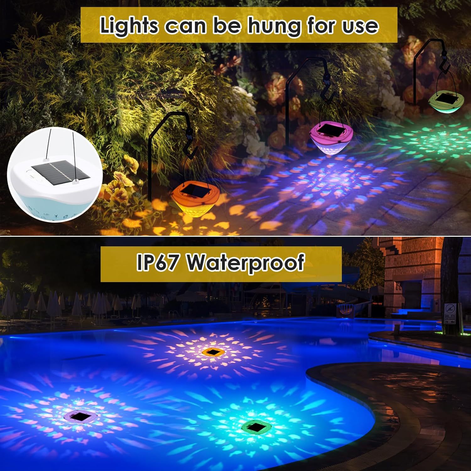 Cross-border new products: solar charging swimming pool lights, floating pool lights, USB charging swimming pool lights, hanging tree lights, and garden lights Specification drawing