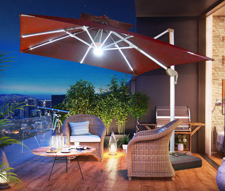 Solar-powered charging mid-column LED umbrella light manufacturer's in-stock swimming pool, beach and outdoor leisure lighting umbrella lights Application Scenario