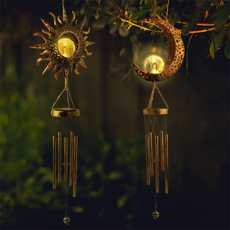 Solar moon wind chimes, Amazon cross-border handicrafts, home hanging ornaments, courtyard metal creative gifts details Picture