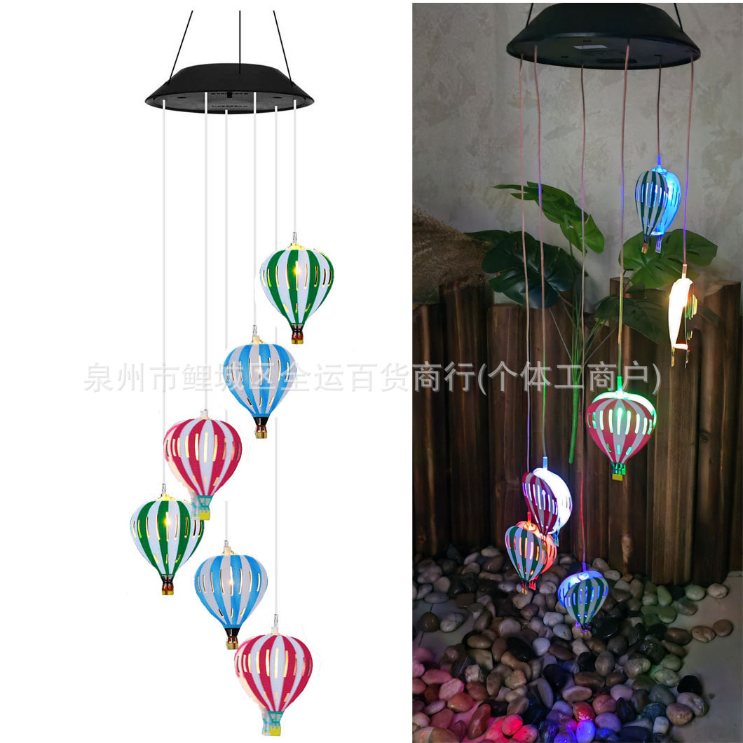 Cross-border solar-powered iron hot air balloons, painted wind chimes, outdoor LED color-changing lights, garden and courtyard decorations full figure