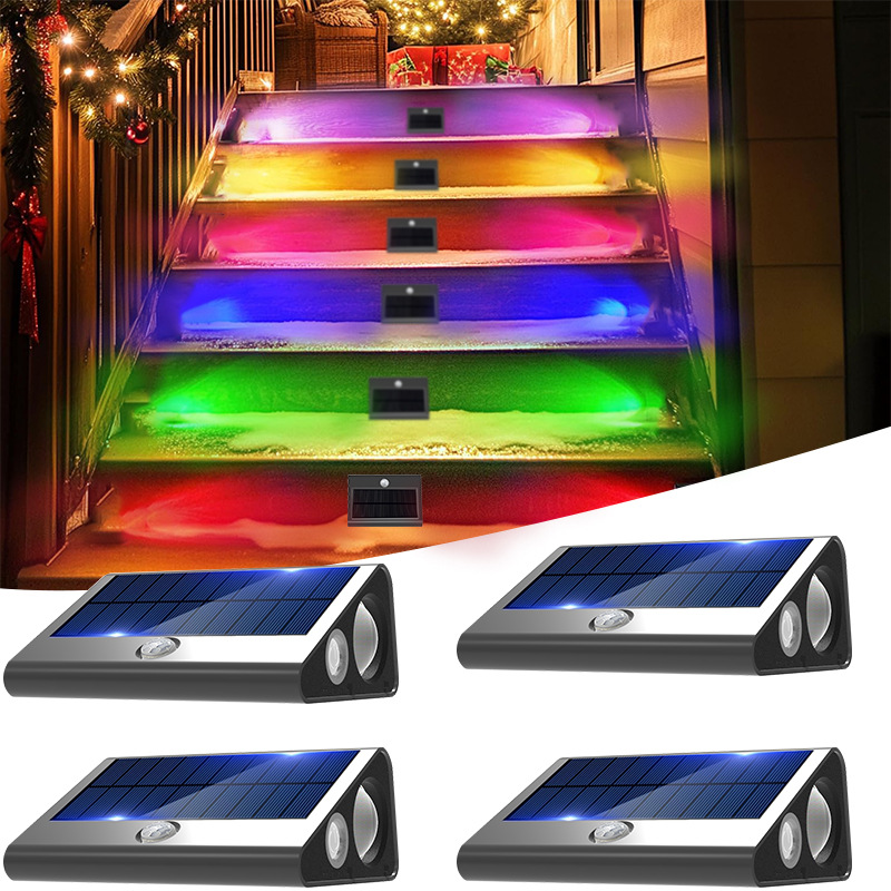 Human-sensing solar step lights, garden lights, garden fence railings, decorative household waterproof step staircase lights full figure