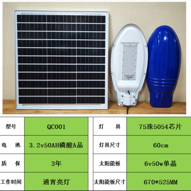 Solar street lamp manufacturer 5-meter, 6-meter, 8-meter 120W, 75W, 200W new rural solar street lamp heads Specification drawing