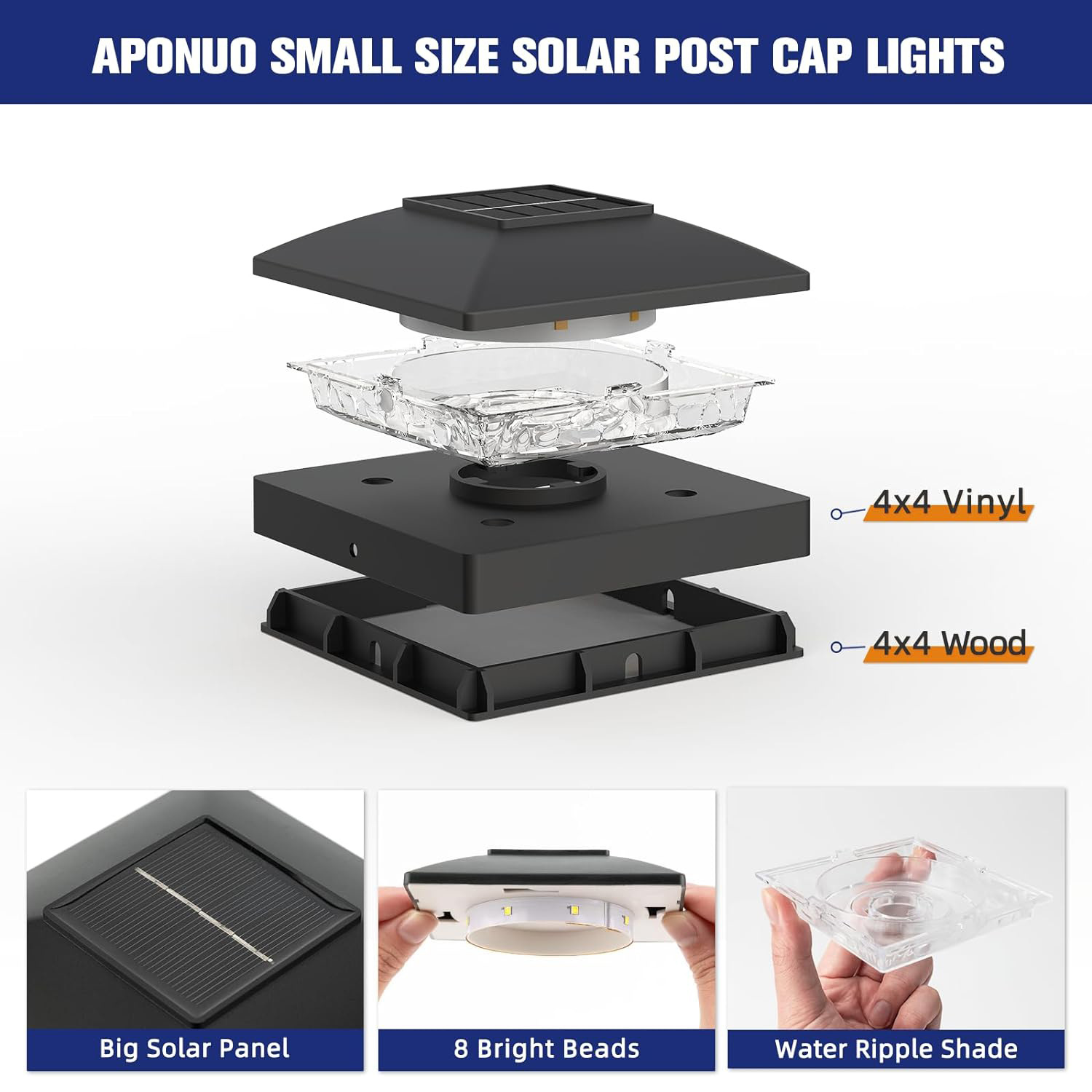 Amazon's new outdoor waterproof solar column head light, fence, courtyard wall, garden cap LED column light Specification drawing