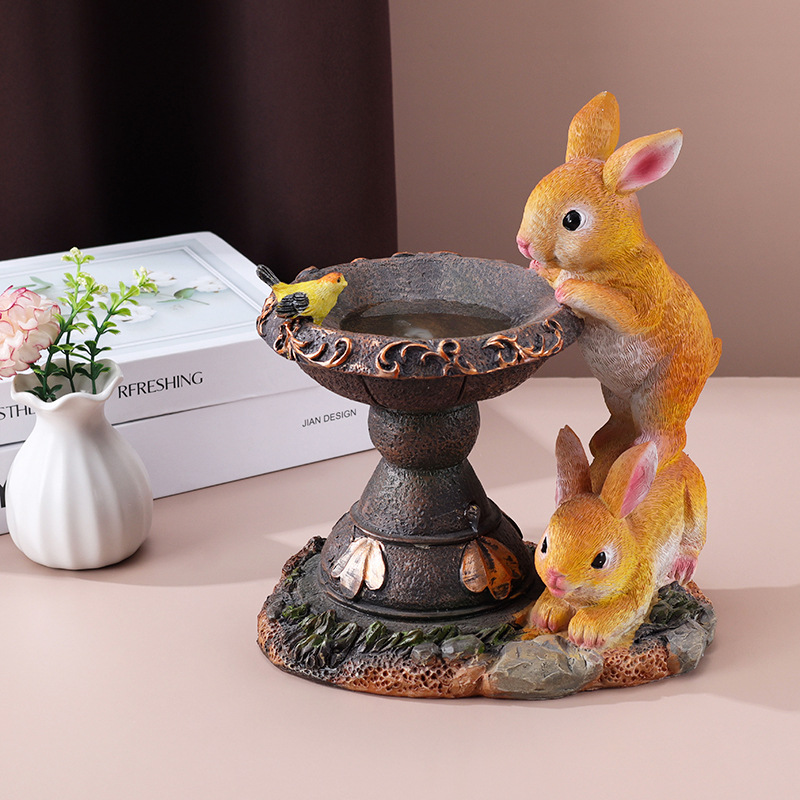 Cross-border solar lamps, resin outdoor courtyard decoration, garden lawn led lights, handicrafts, rabbit statues, ornaments full figure